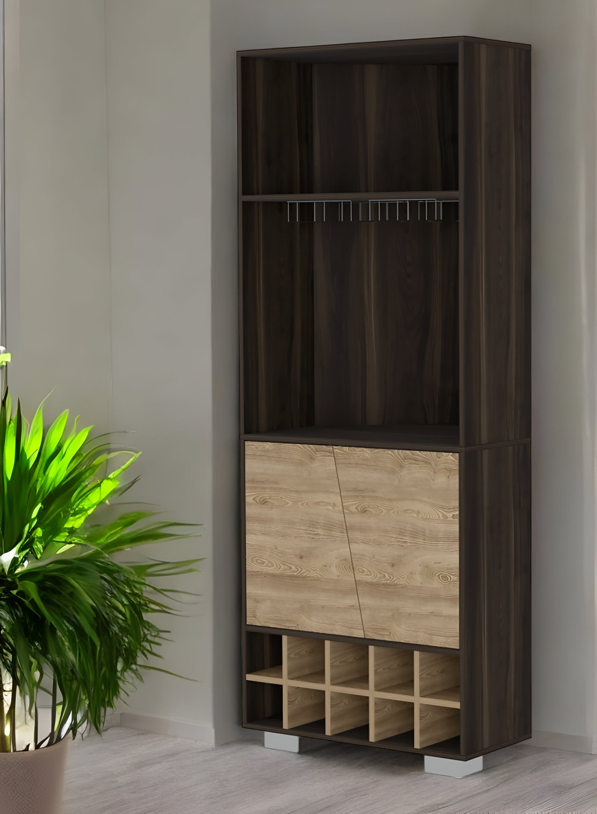 Dark Brown Corner Bar Cabinet With Multiple Shelves By Homeroots | Cabinets | Modishstore - 2