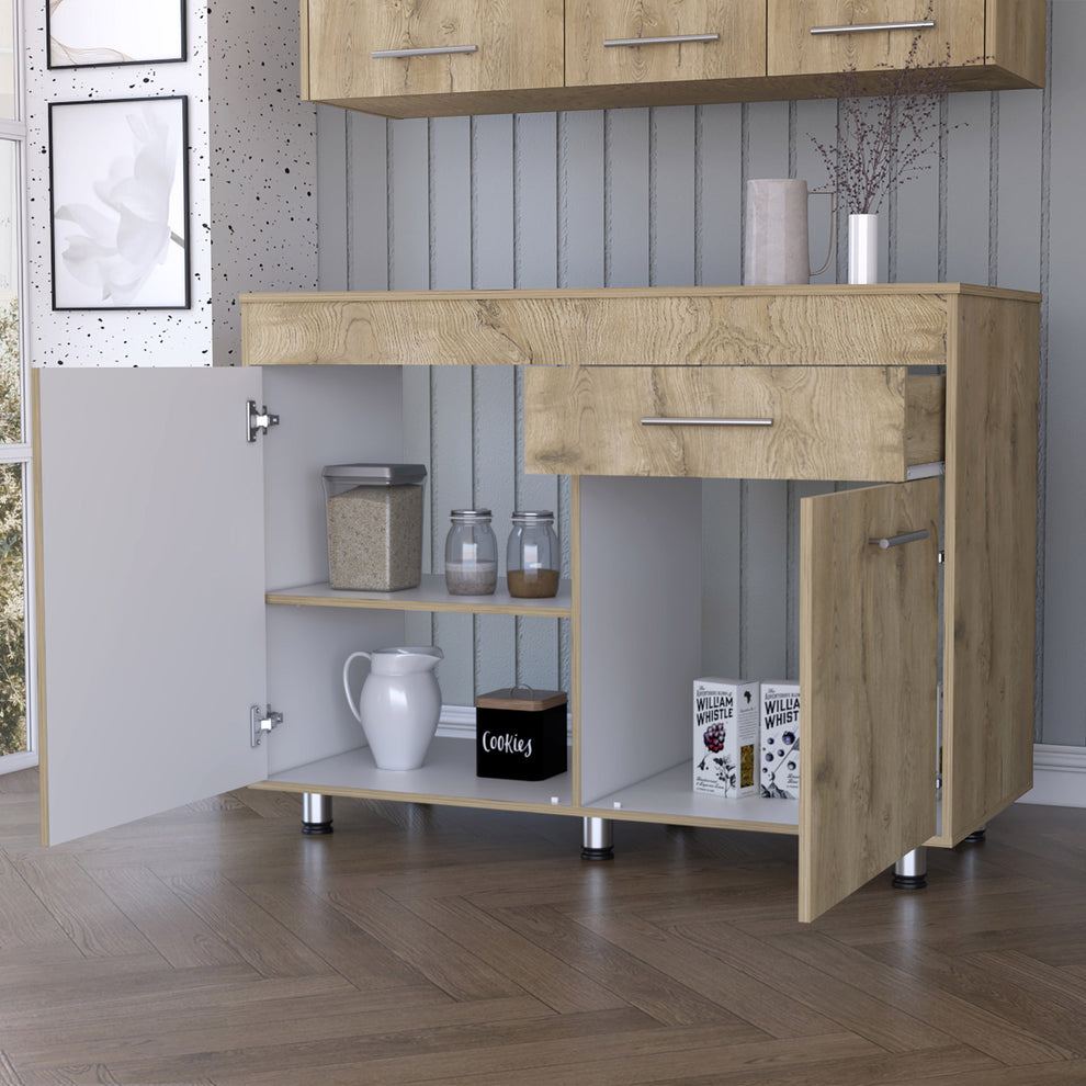 Natural Console Accent Cabinet With Three Shelves And One Drawer By Homeroots | Cabinets | Modishstore - 3