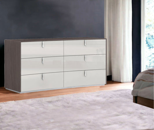 Gray Six Drawer Double Dresser By Homeroots | Dressers | Modishstore - 1