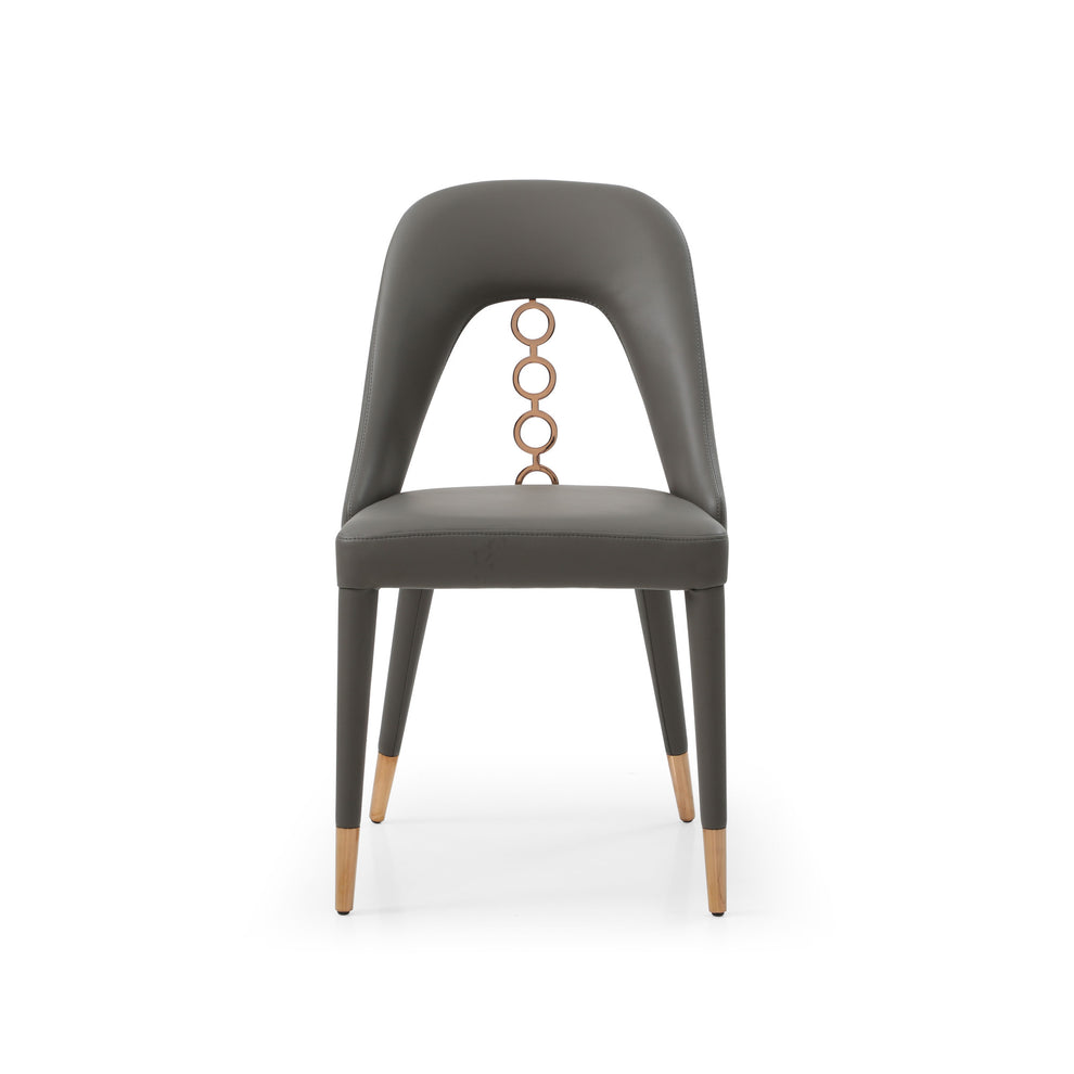Set of Two Gray Faux Leather Dining Side Chairs With Rose Gold Accents By Homeroots | Dining Chairs | Modishstore - 2