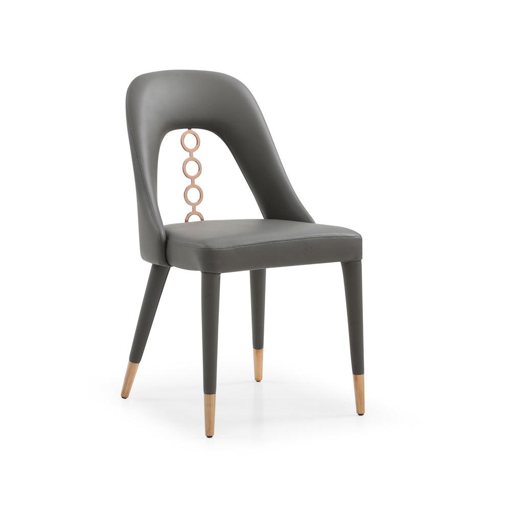 Set of Two Gray Faux Leather Dining Side Chairs With Rose Gold Accents By Homeroots | Dining Chairs | Modishstore - 3