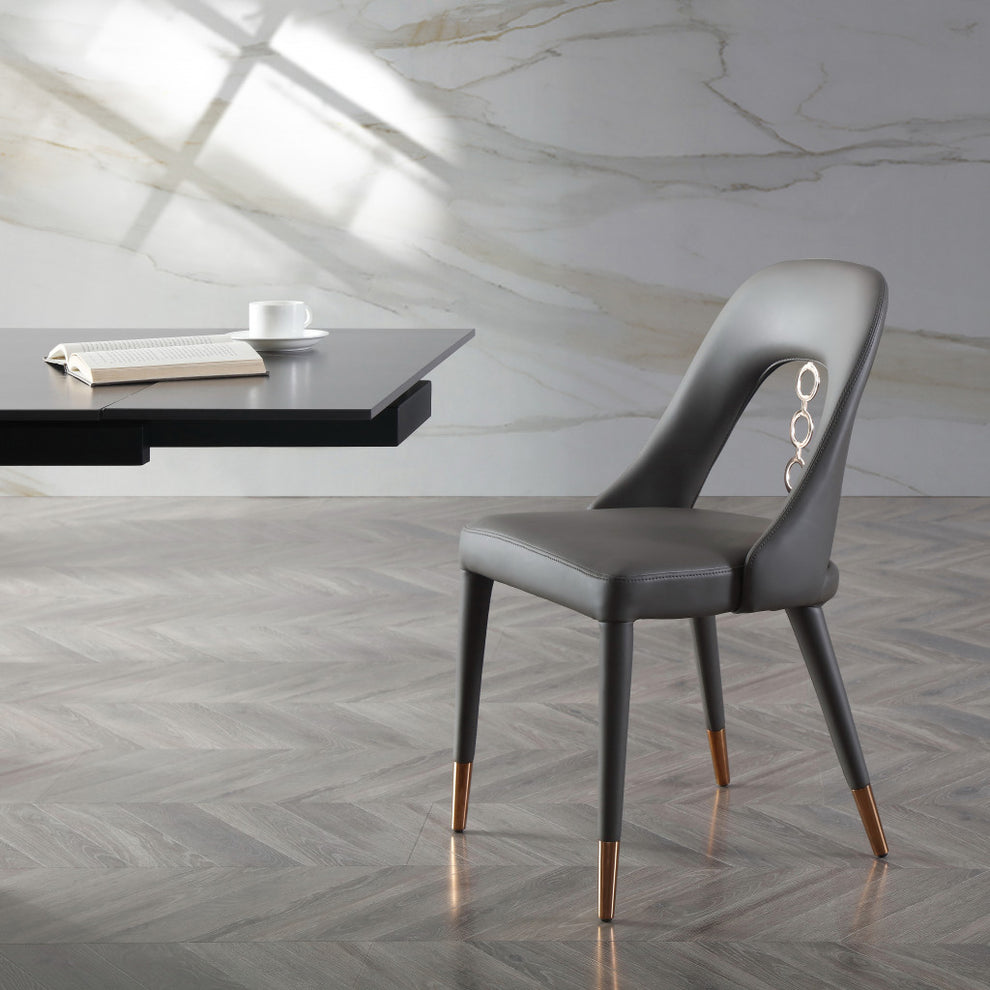 Set of Two Gray Faux Leather Dining Side Chairs With Rose Gold Accents By Homeroots | Dining Chairs | Modishstore - 4