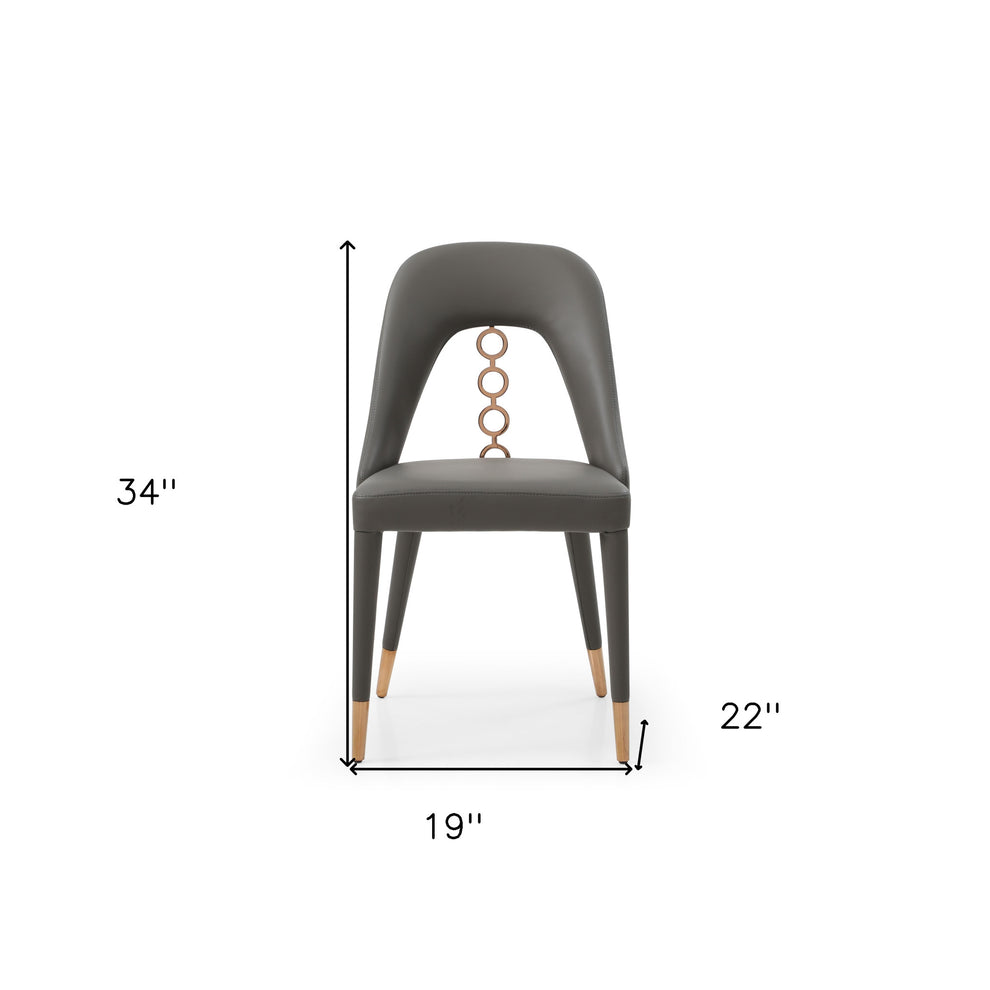 Set of Two Gray Faux Leather Dining Side Chairs With Rose Gold Accents By Homeroots | Dining Chairs | Modishstore - 7