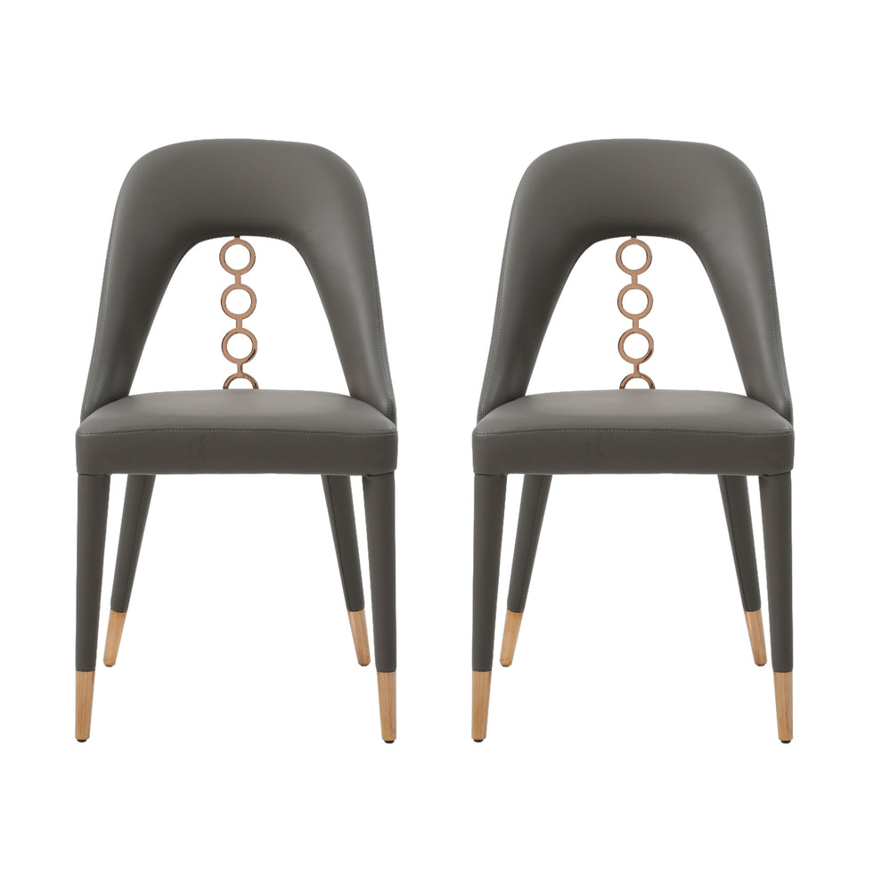 Set of Two Gray Faux Leather Dining Side Chairs With Rose Gold Accents By Homeroots | Dining Chairs | Modishstore - 6