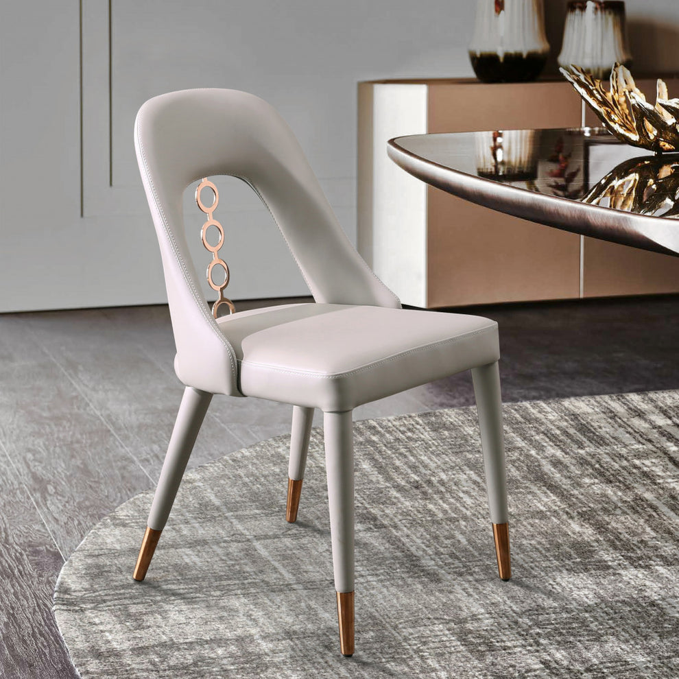 Set of Two Light Gray Faux Leather Dining Side Chairs With Rose Gold Accents By Homeroots | Dining Chairs | Modishstore - 7