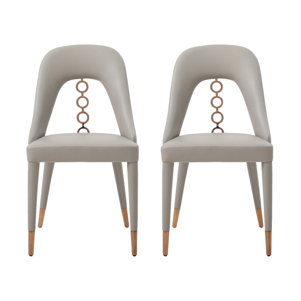 Set of Two Light Gray Faux Leather Dining Side Chairs With Rose Gold Accents By Homeroots | Dining Chairs | Modishstore - 2