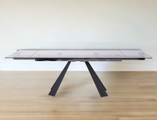 Clear And Black Glass And Metal Drop Leaf Pedestal Base Dining Table By Homeroots | Dining Tables | Modishstore - 1