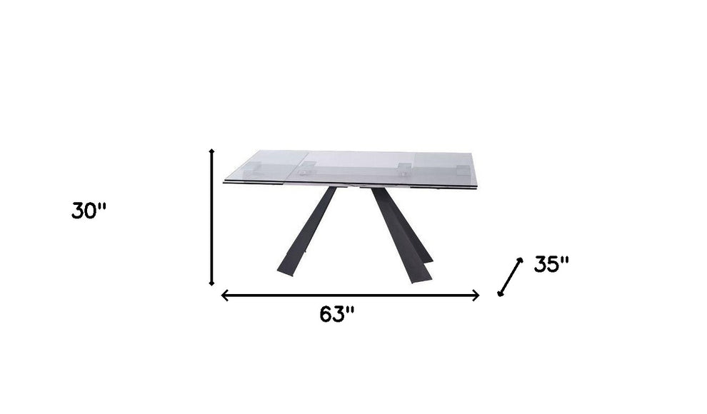Clear And Black Glass And Metal Drop Leaf Pedestal Base Dining Table By Homeroots | Dining Tables | Modishstore - 6
