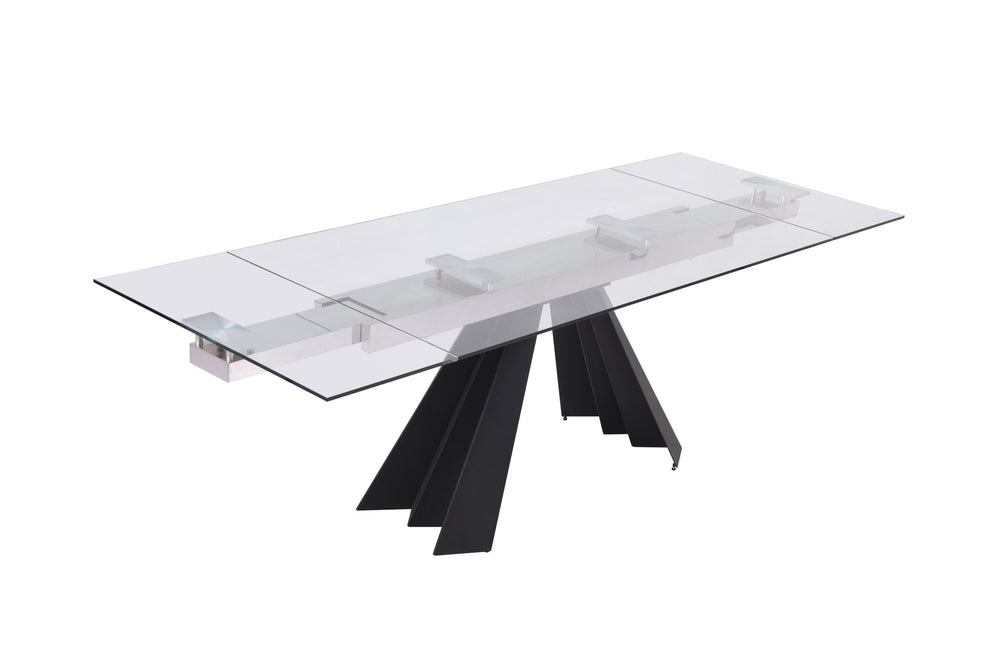 Clear And Black Glass And Metal Drop Leaf Pedestal Base Dining Table By Homeroots | Dining Tables | Modishstore - 2