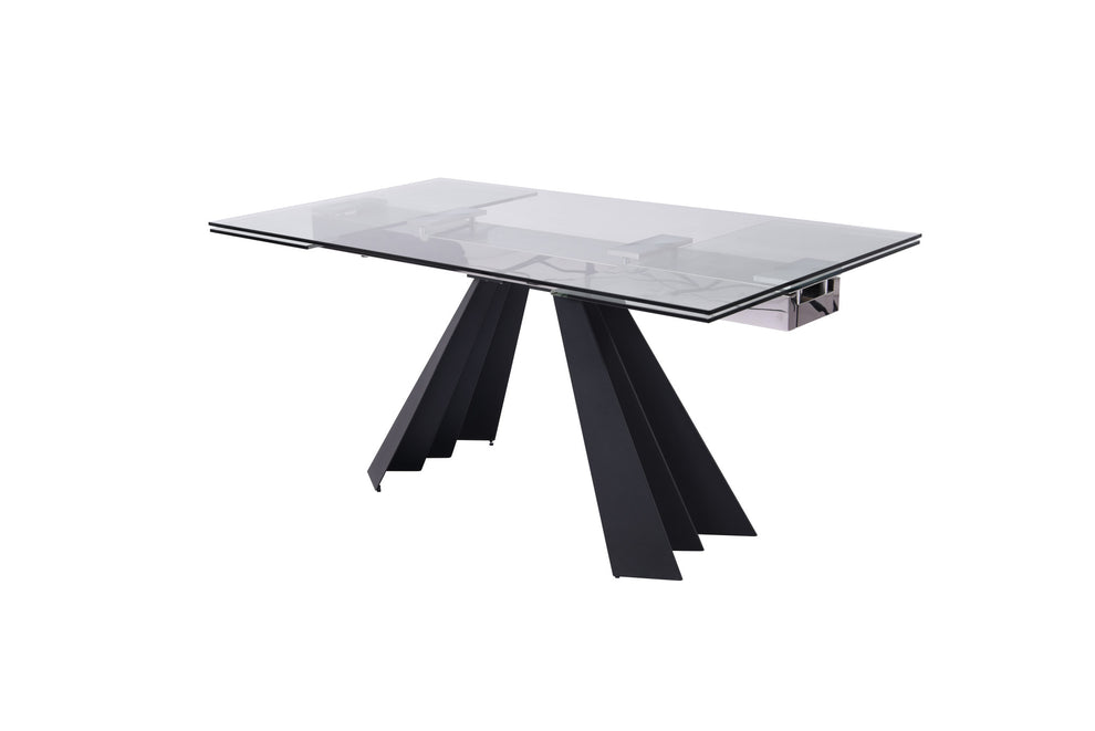 Clear And Black Glass And Metal Drop Leaf Pedestal Base Dining Table By Homeroots | Dining Tables | Modishstore - 3