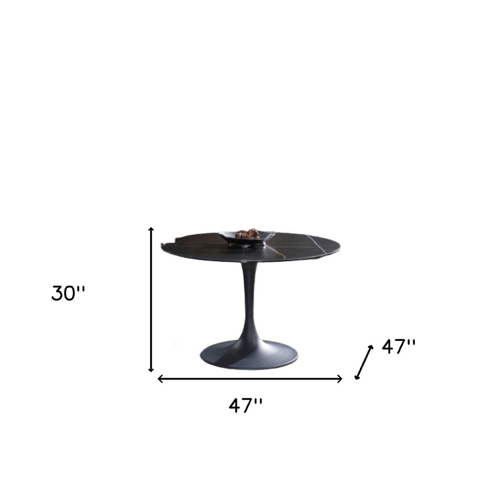 Black Rounded Ceramic And Metal Pedestal Base Dining Table By Homeroots | Dining Tables | Modishstore - 4