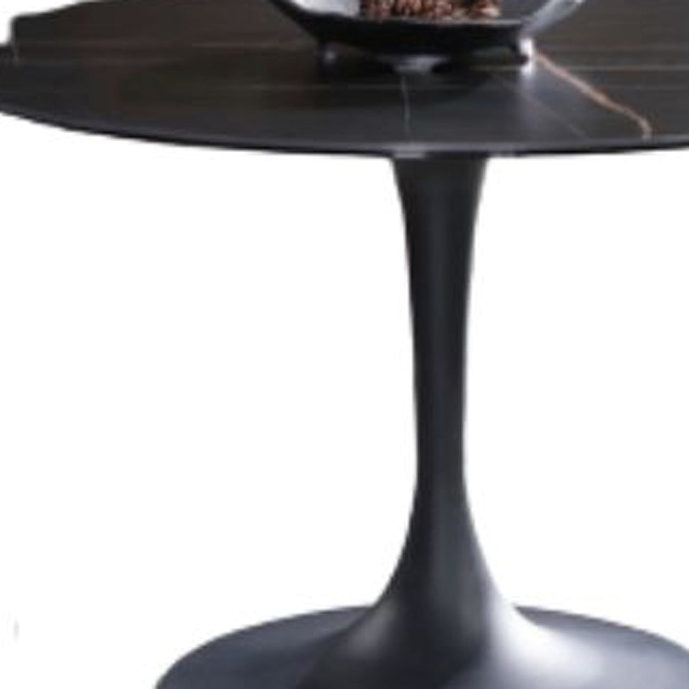 Black Rounded Ceramic And Metal Pedestal Base Dining Table By Homeroots | Dining Tables | Modishstore - 3