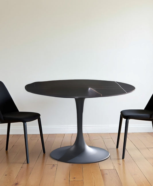 Black Rounded Ceramic And Metal Pedestal Base Dining Table By Homeroots | Dining Tables | Modishstore - 1