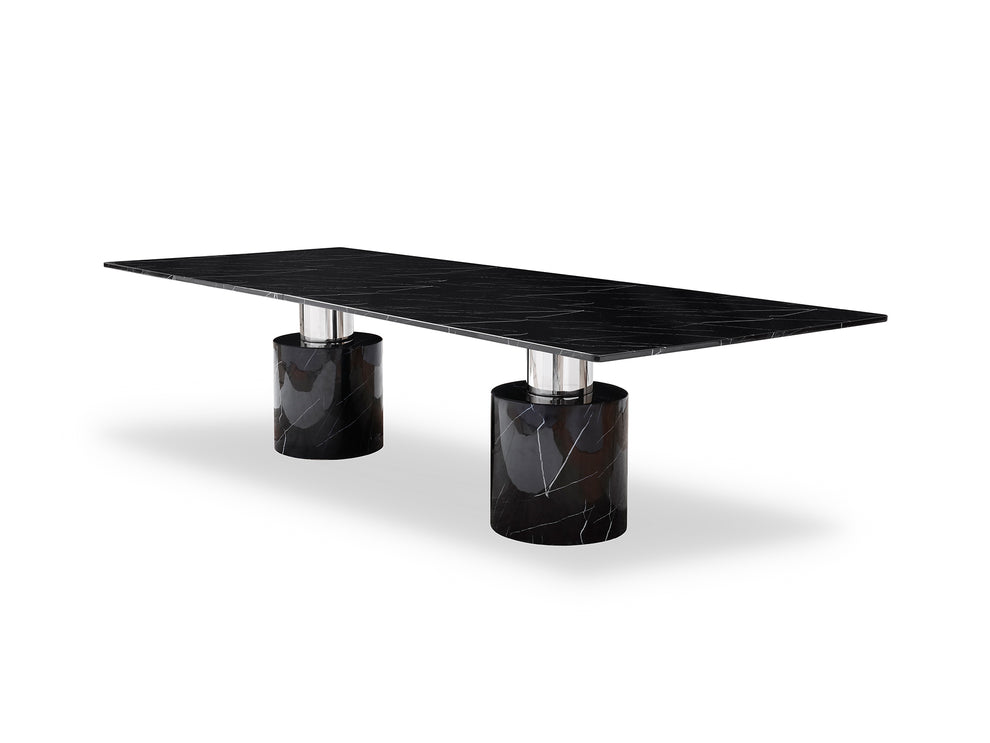 Black Marble Double Pedestal Base Dining Table By Homeroots | Dining Tables | Modishstore - 3