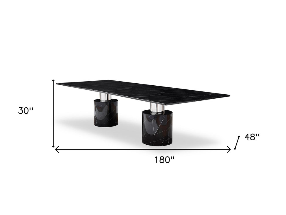 Black Marble Double Pedestal Base Dining Table By Homeroots | Dining Tables | Modishstore - 5