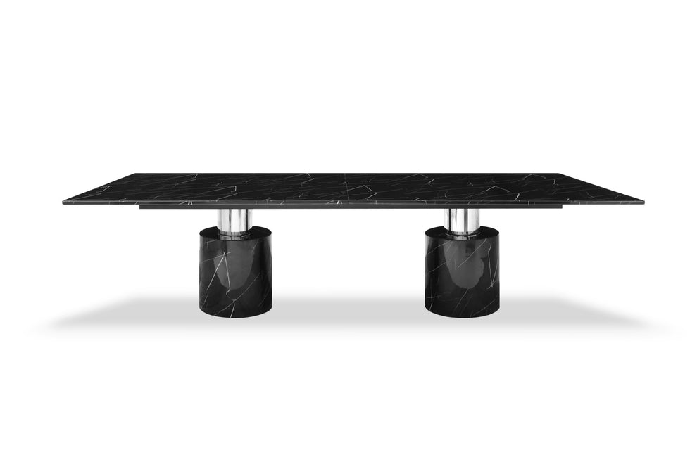Black Marble Double Pedestal Base Dining Table By Homeroots | Dining Tables | Modishstore - 2