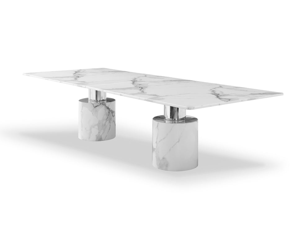 White Marble Double Pedestal Base Dining Table By Homeroots | Dining Tables | Modishstore - 2
