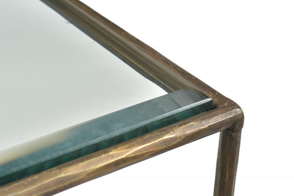 Bronze And Clear Glass And Iron Square End Table With Two Shelves By Homeroots | End Tables | Modishstore - 3