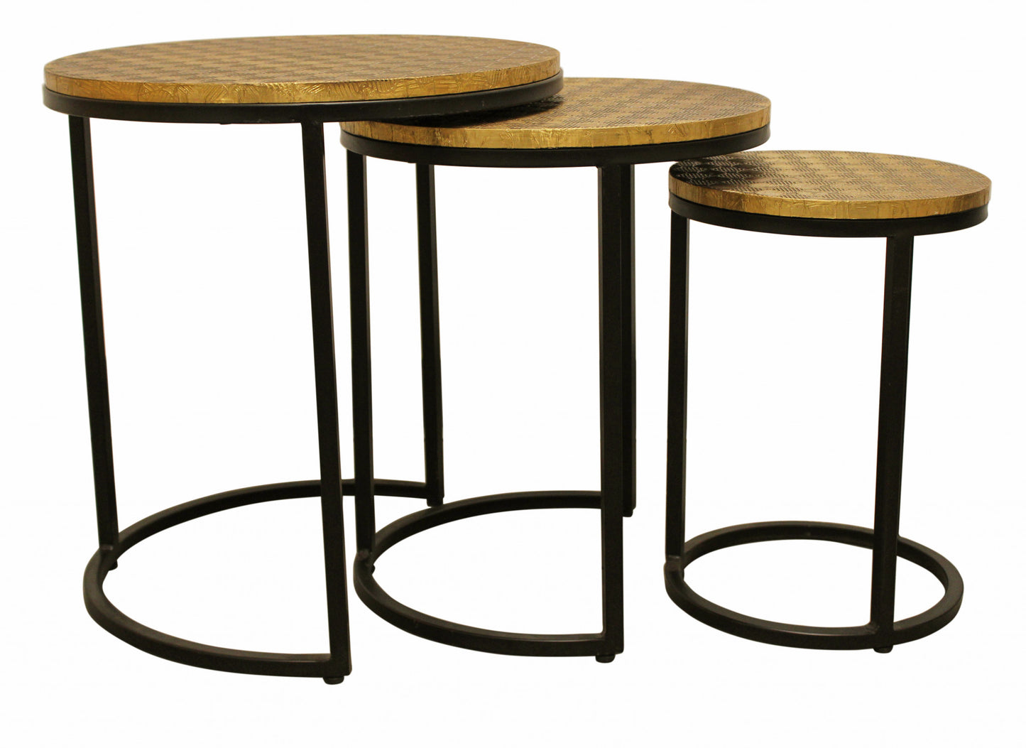 Set Of Three Black And Brass Round Nested Tables By Homeroots | End Tables | Modishstore - 1