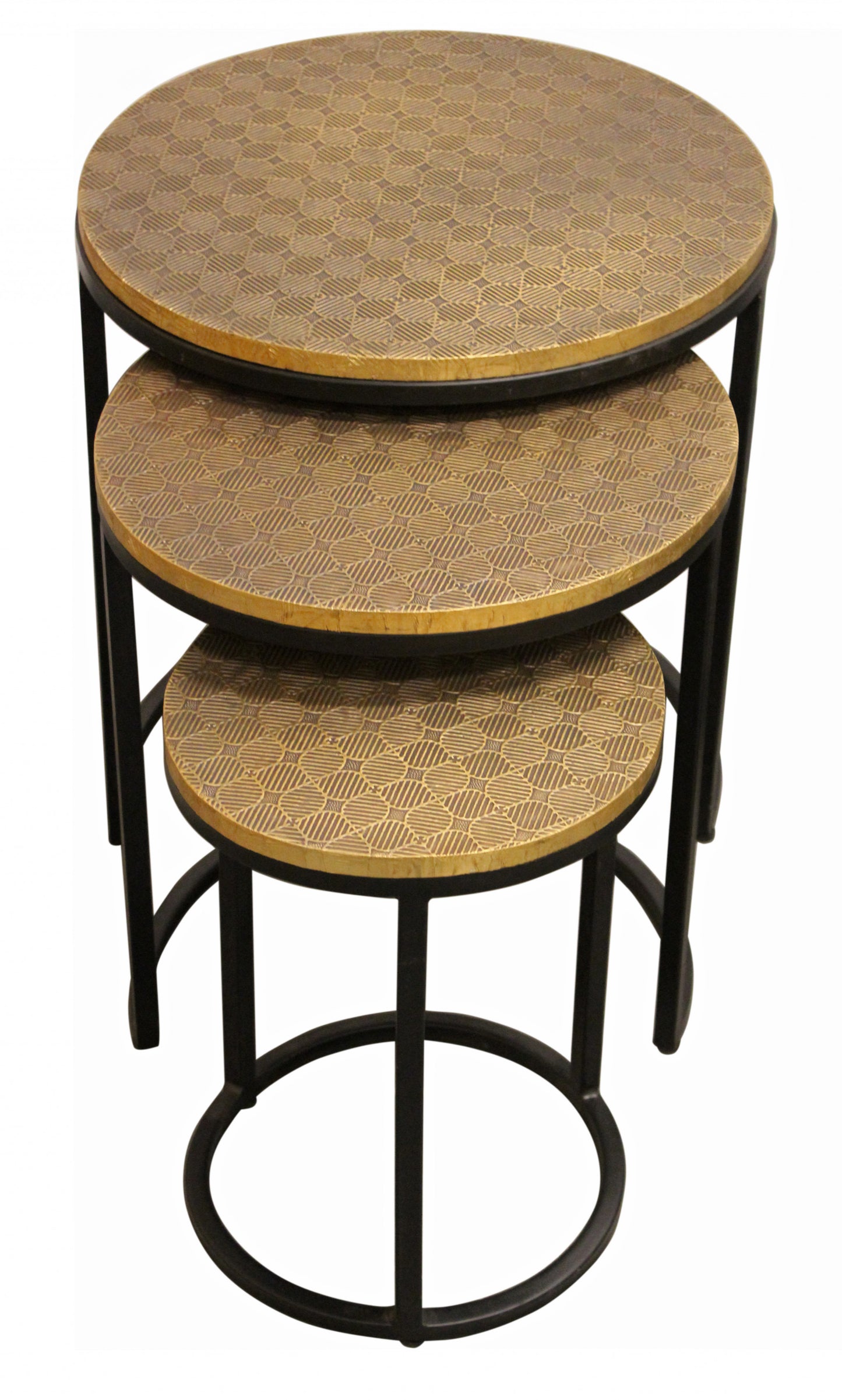 Set Of Three Black And Brass Round Nested Tables By Homeroots | End Tables | Modishstore - 2