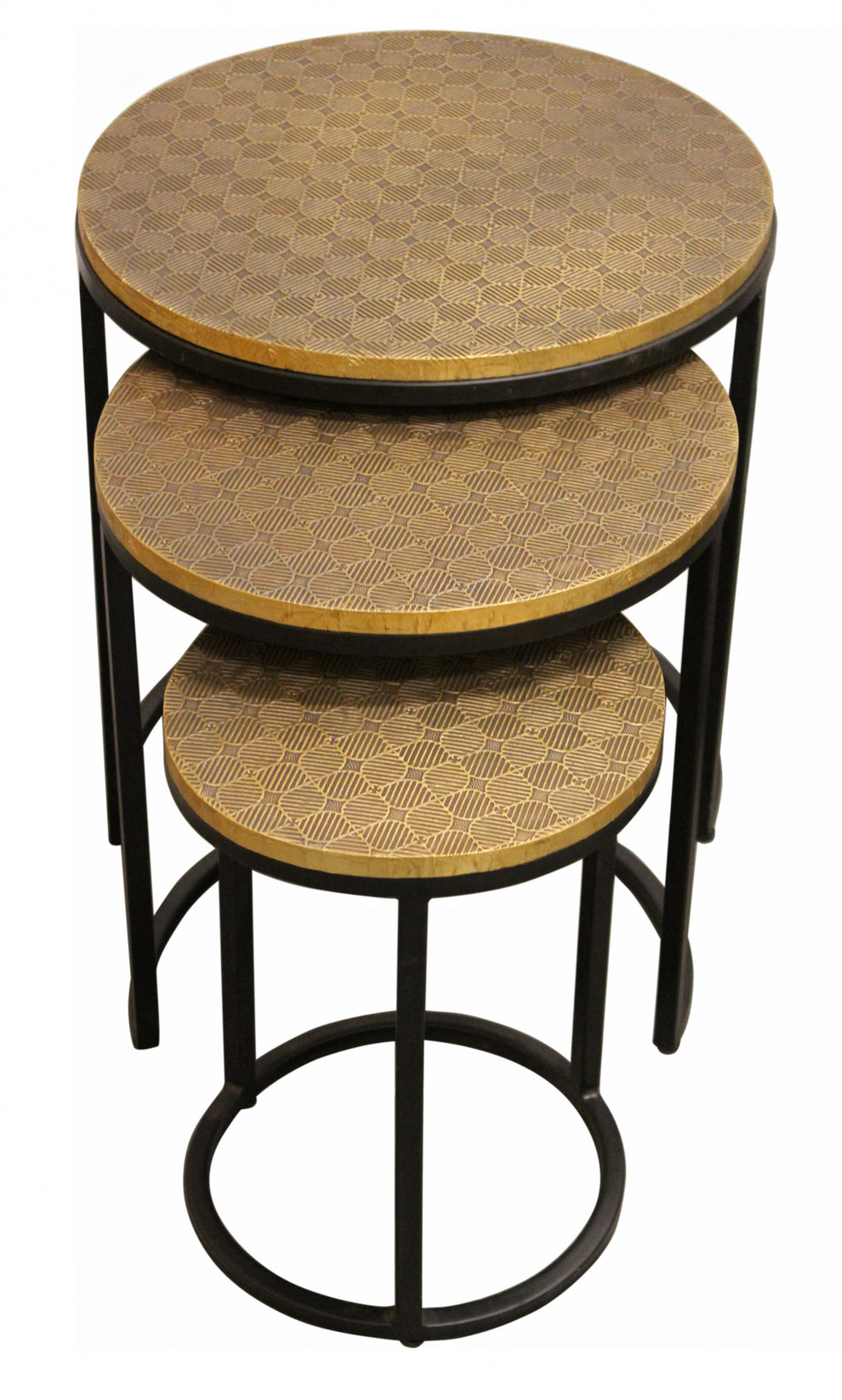 Set Of Three Black And Brass Round Nested Tables By Homeroots | End Tables | Modishstore - 2