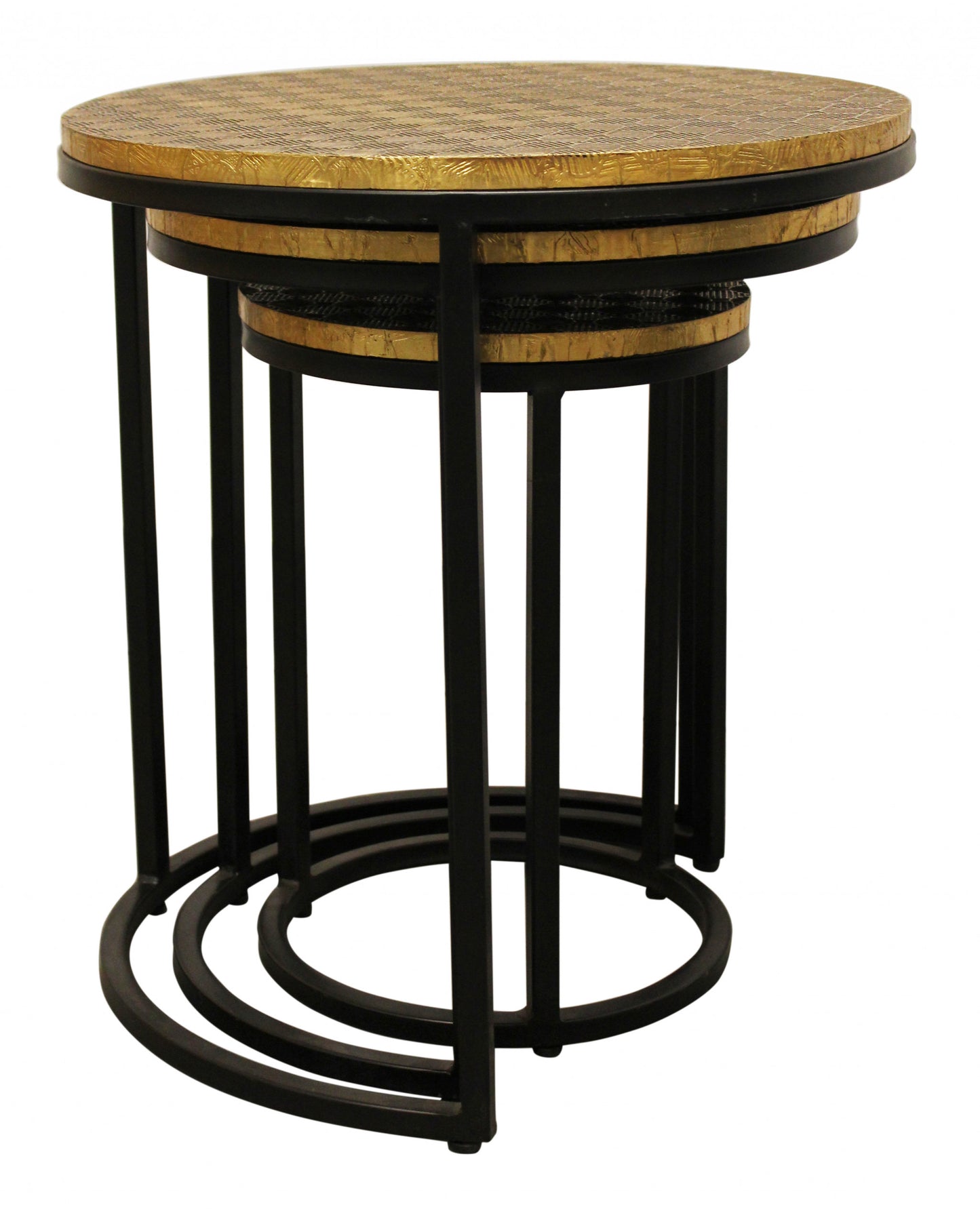 Set Of Three Black And Brass Round Nested Tables By Homeroots | End Tables | Modishstore - 3