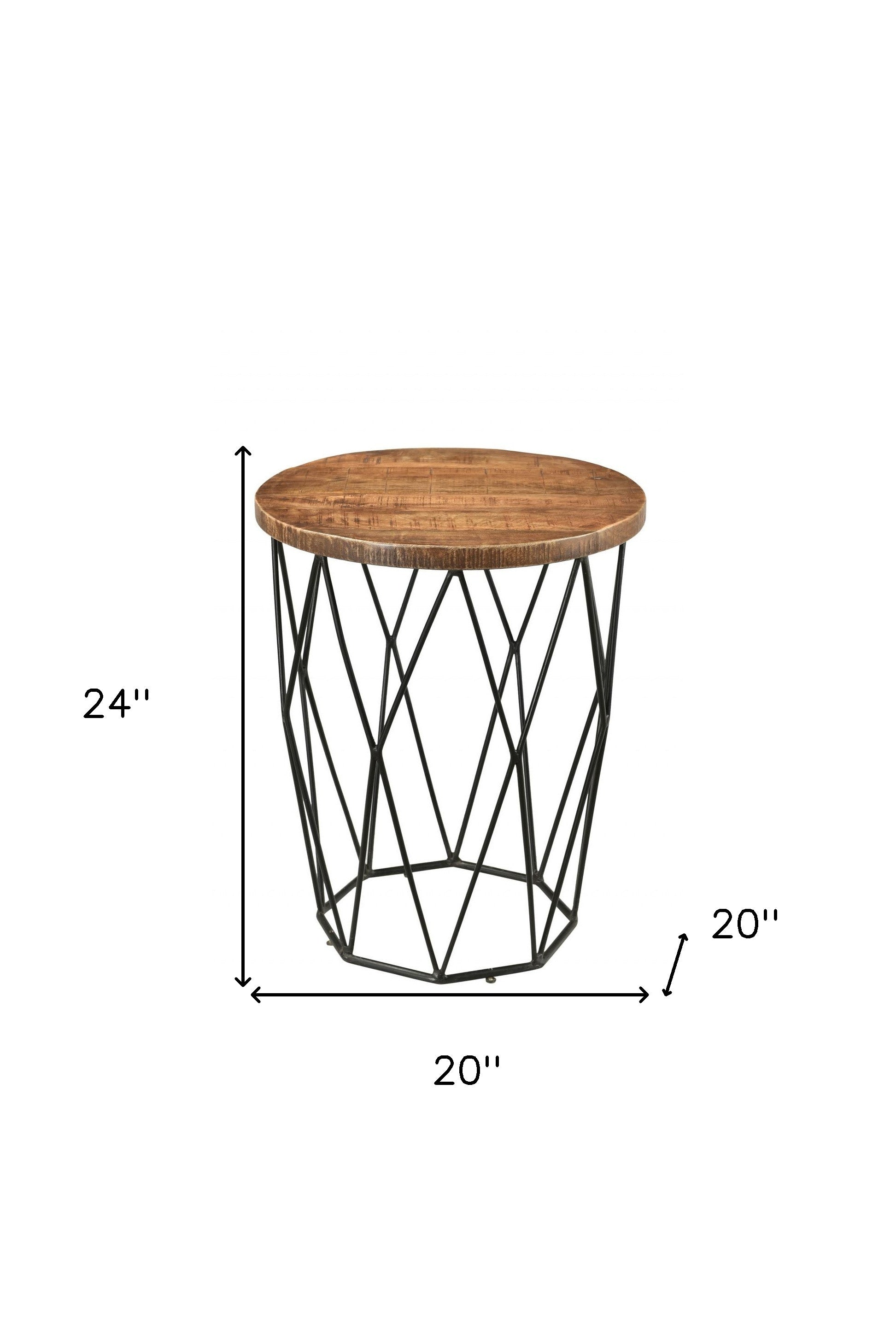 Black And Natural Brown Solid Wood And Iron Round End Table By Homeroots | End Tables | Modishstore - 4