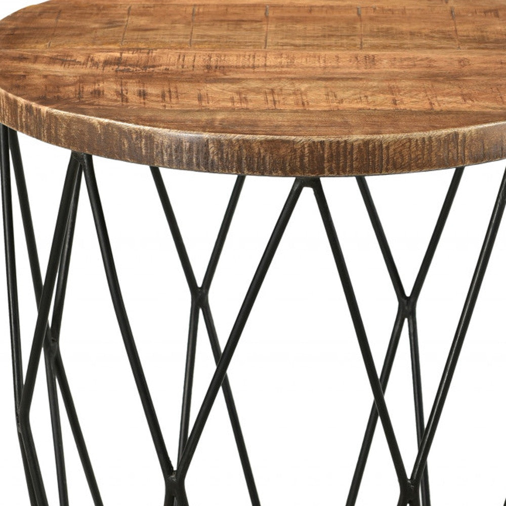 Black And Natural Brown Solid Wood And Iron Round End Table By Homeroots | End Tables | Modishstore - 3