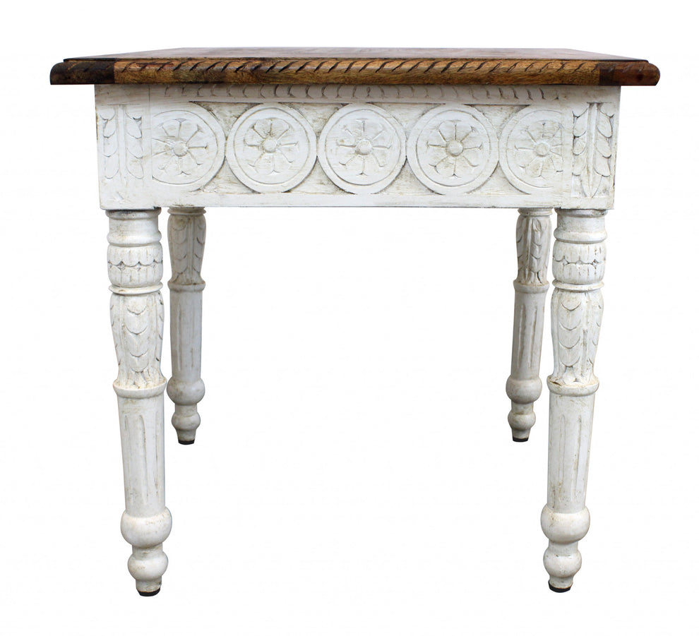 Ivory And Brown Distressed Solid Wood Square End Table By Homeroots | End Tables | Modishstore - 5