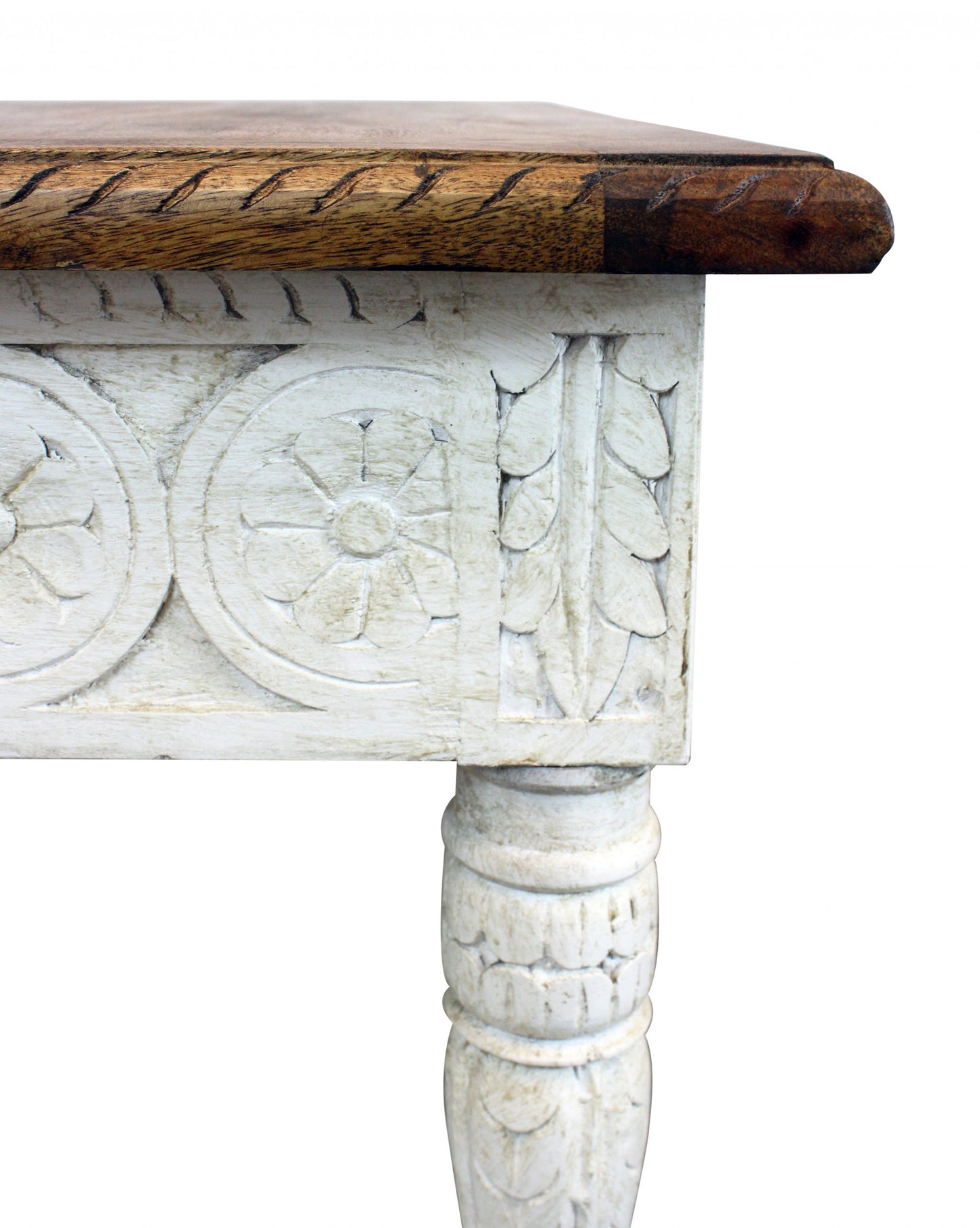 Ivory And Brown Distressed Solid Wood Square End Table By Homeroots | End Tables | Modishstore - 3