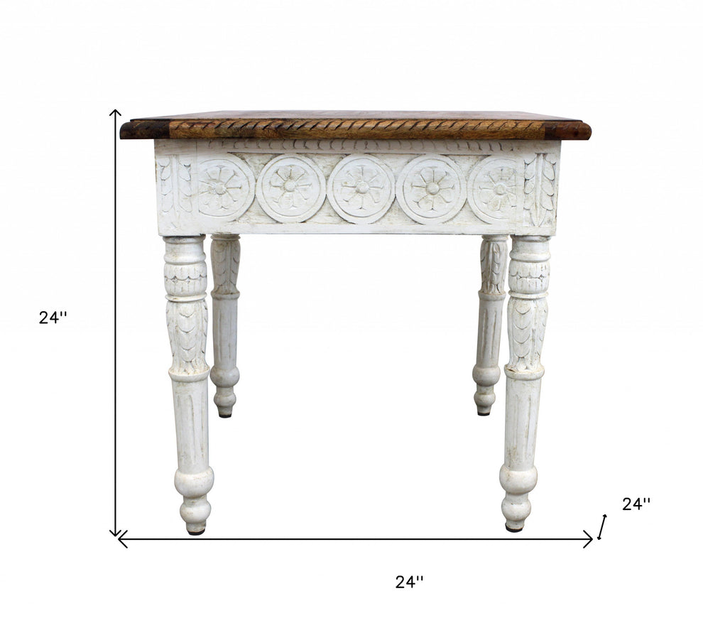 Ivory And Brown Distressed Solid Wood Square End Table By Homeroots | End Tables | Modishstore - 4