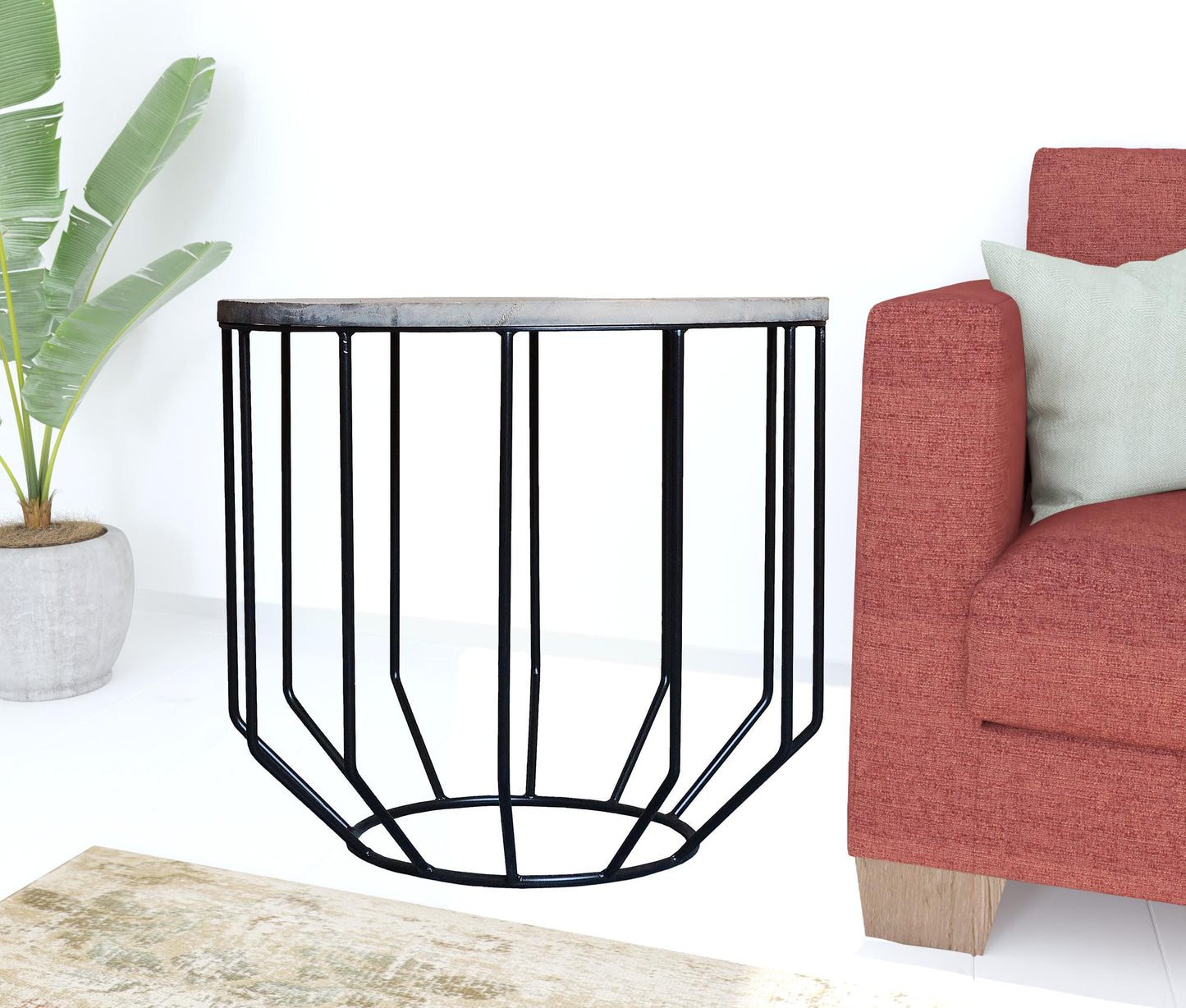 Black And Brown Solid Wood And Iron Round End Table By Homeroots | End Tables | Modishstore - 2