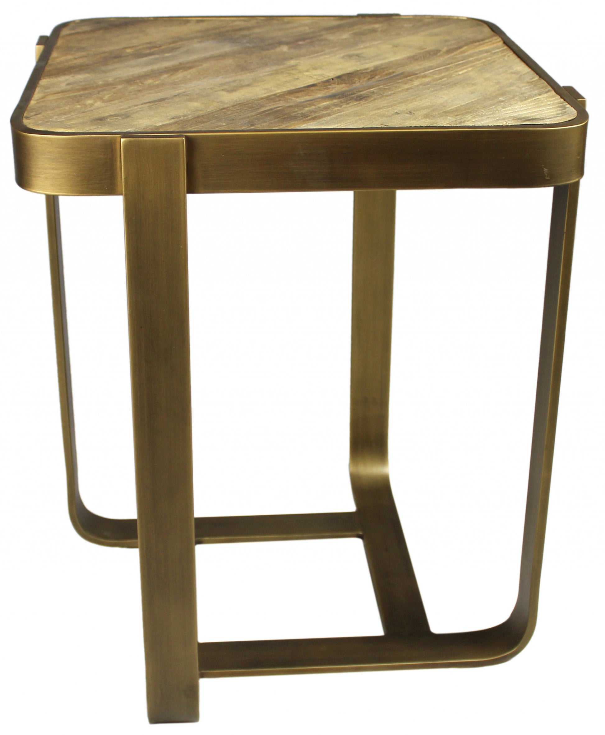 Brass And Brown Solid Wood And Iron Square End Table By Homeroots | End Tables | Modishstore - 6