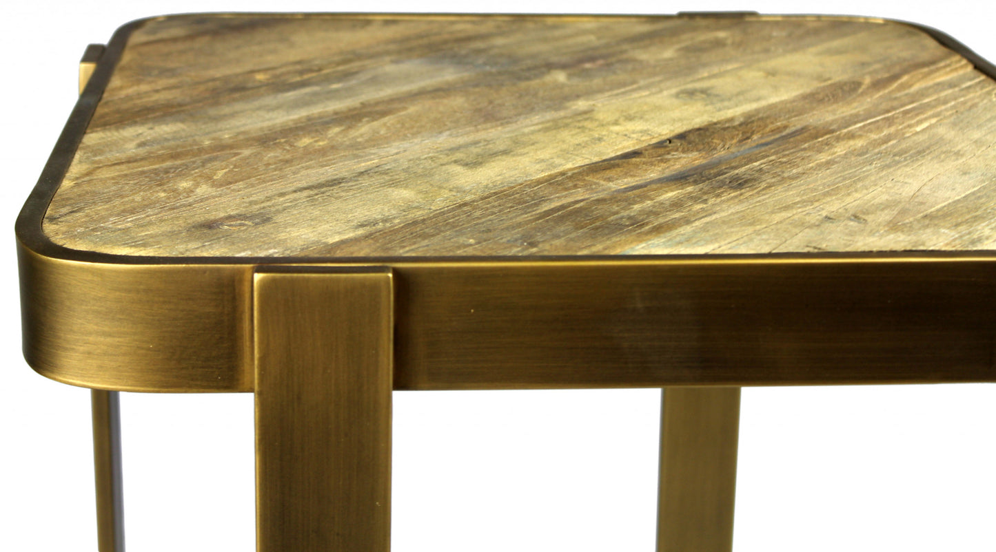 Brass And Brown Solid Wood And Iron Square End Table By Homeroots | End Tables | Modishstore - 3