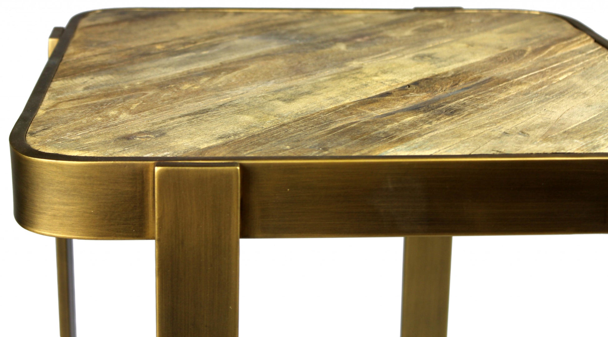 Brass And Brown Solid Wood And Iron Square End Table By Homeroots | End Tables | Modishstore - 3