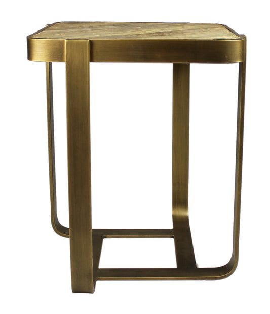Brass And Brown Solid Wood And Iron Square End Table By Homeroots | End Tables | Modishstore - 1