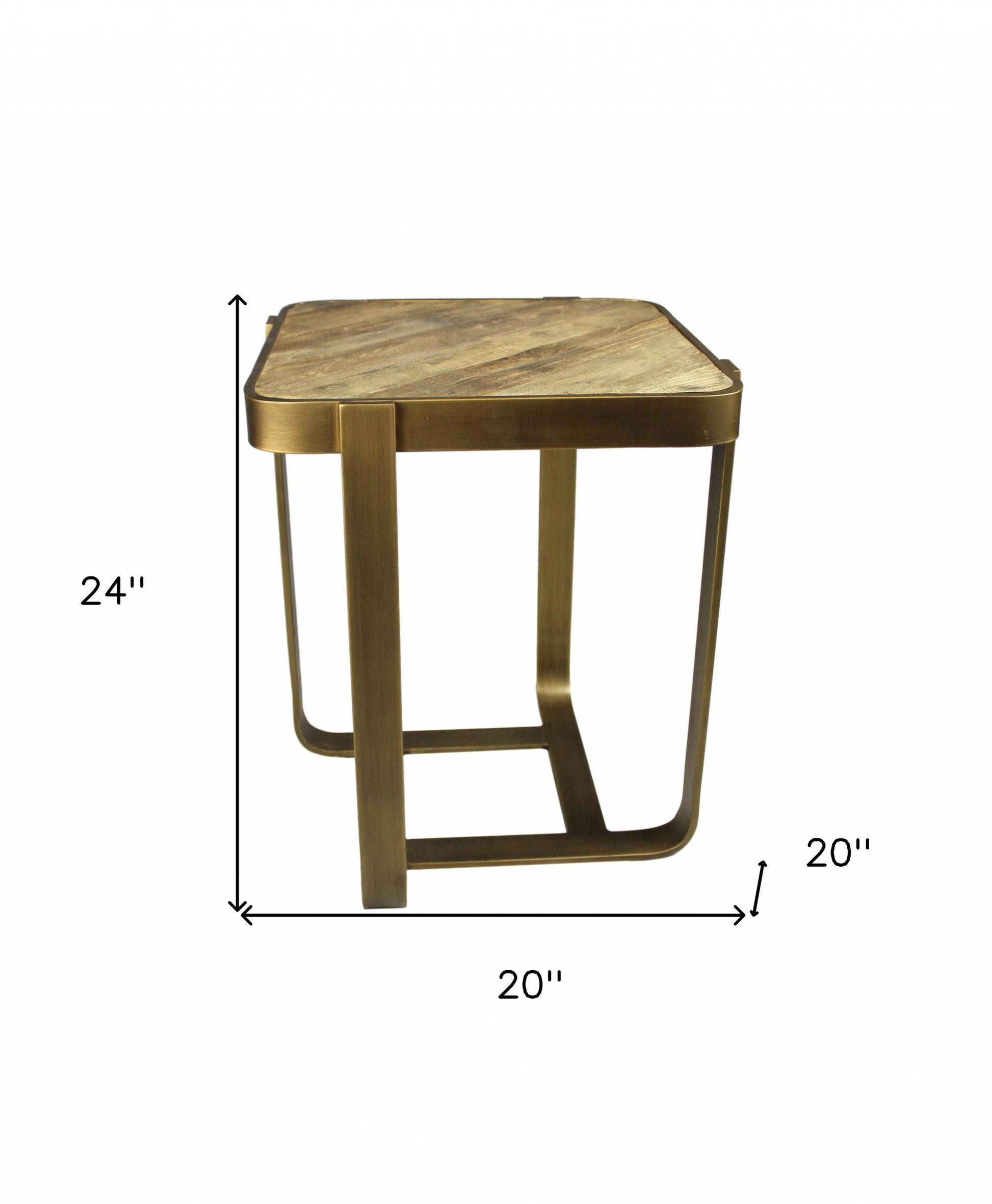 Brass And Brown Solid Wood And Iron Square End Table By Homeroots | End Tables | Modishstore - 4