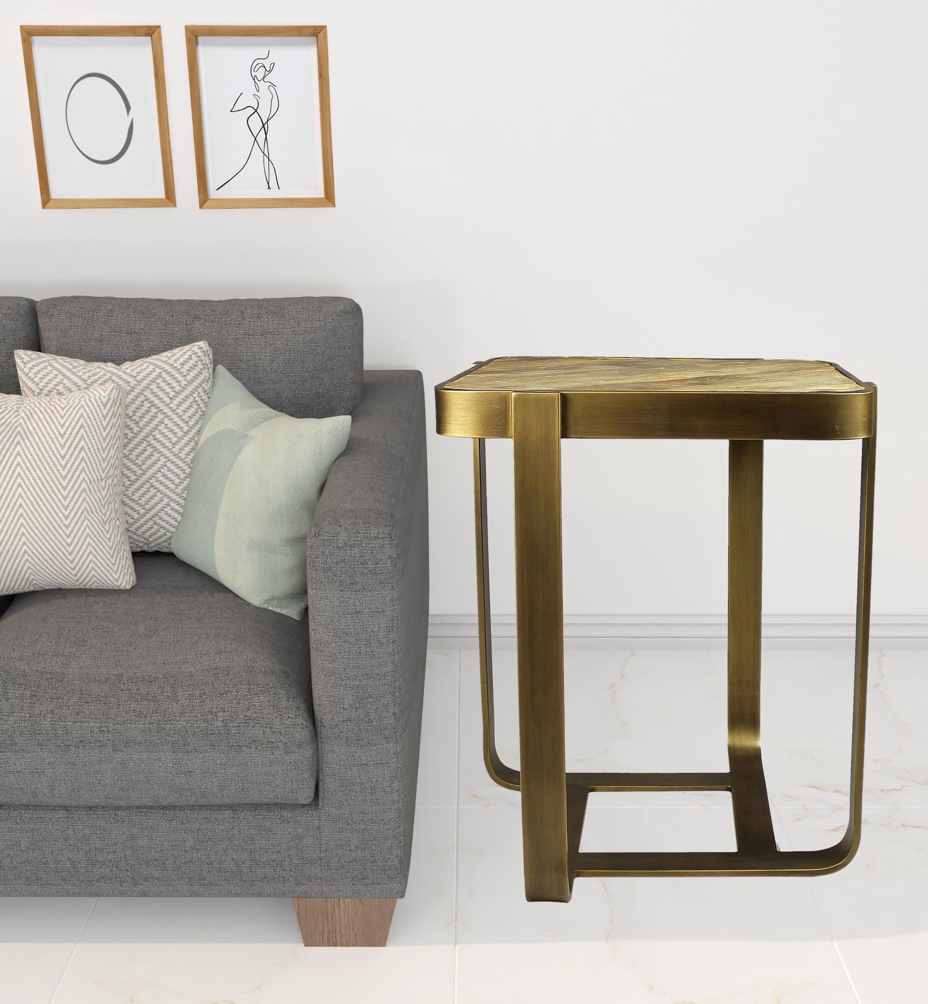 Brass And Brown Solid Wood And Iron Square End Table By Homeroots | End Tables | Modishstore - 2