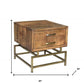 Brass And Brown Solid Wood And Iron Square End Table With Drawer By Homeroots | End Tables | Modishstore - 5