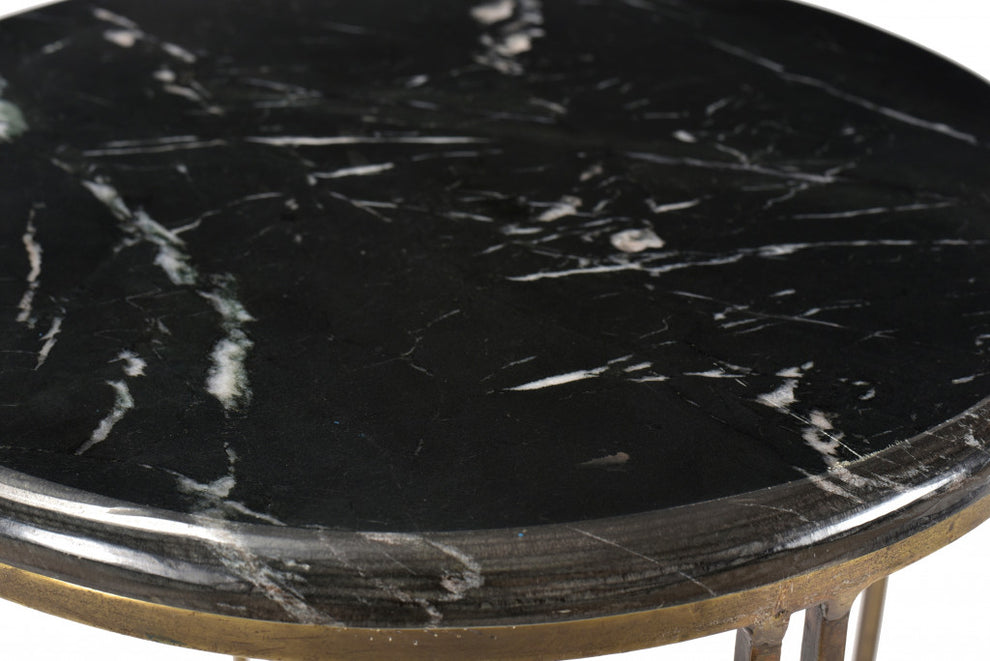 Gold And Black Marble And Iron Round End Table By Homeroots | End Tables | Modishstore - 5
