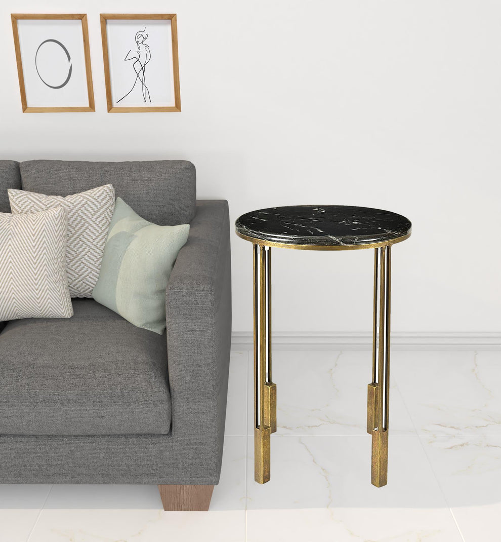 Gold And Black Marble And Iron Round End Table By Homeroots | End Tables | Modishstore - 3