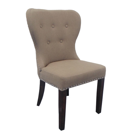 Taupe And Dark Brown Linen Tufted Side Chair By Homeroots | Accent Chairs | Modishstore - 1