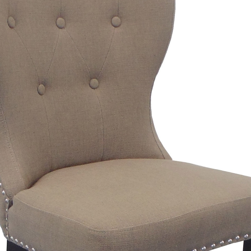 Taupe And Dark Brown Linen Tufted Side Chair By Homeroots | Accent Chairs | Modishstore - 3
