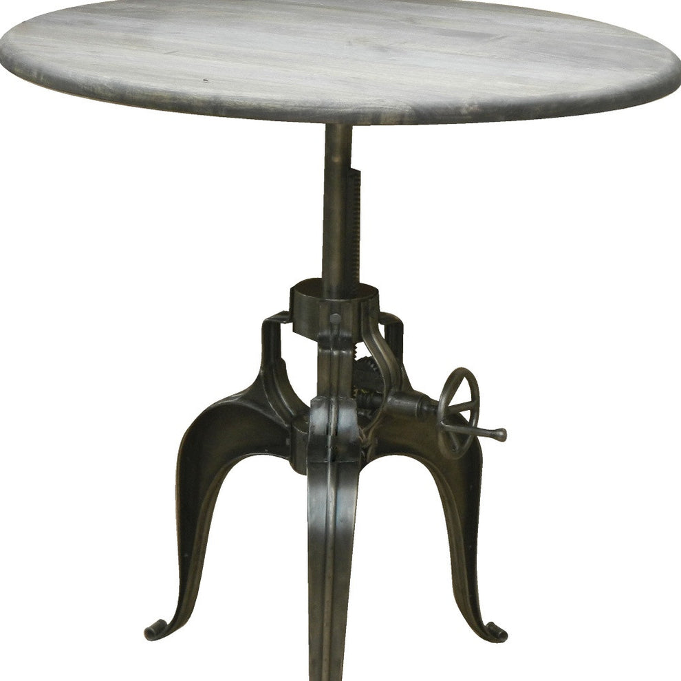 Gray And Silver Solid Wood And Iron Adjustable Height Dining Table By Homeroots | Dining Tables | Modishstore - 4