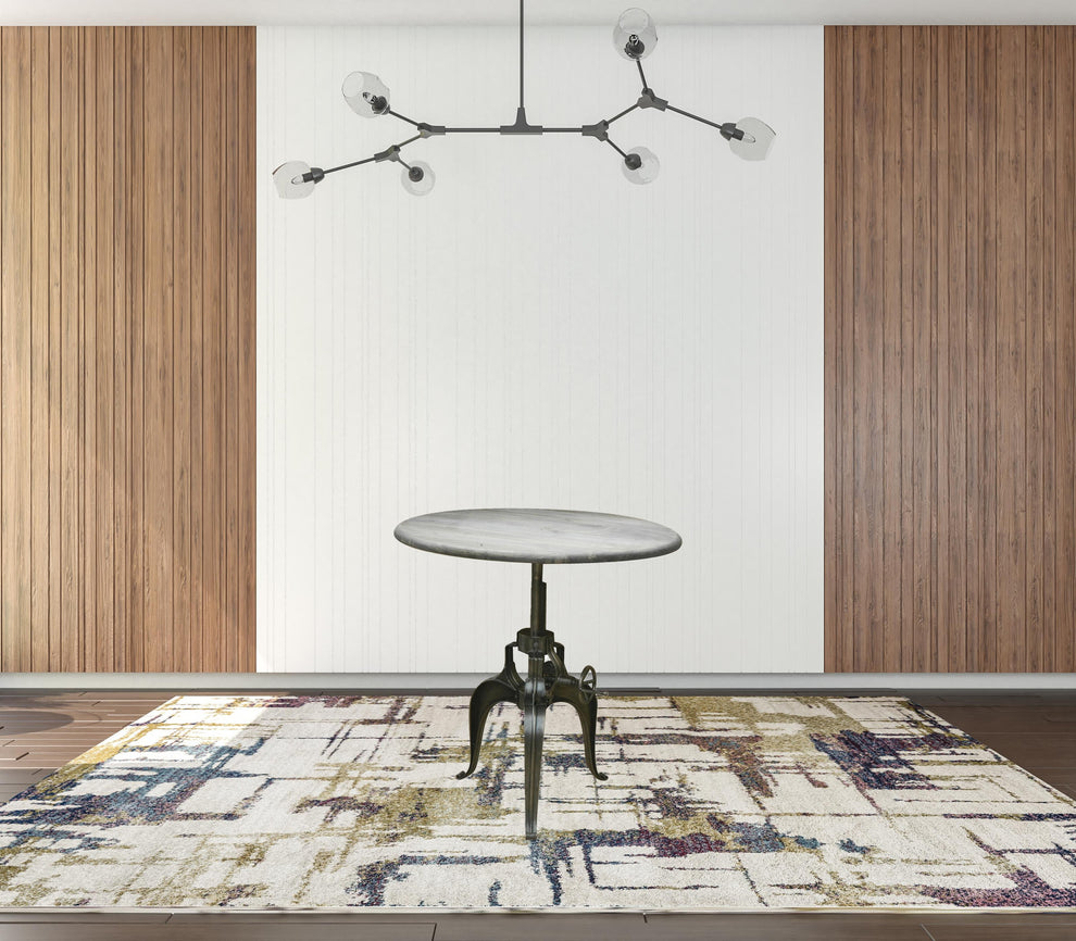 Gray And Silver Solid Wood And Iron Adjustable Height Dining Table By Homeroots | Dining Tables | Modishstore - 2