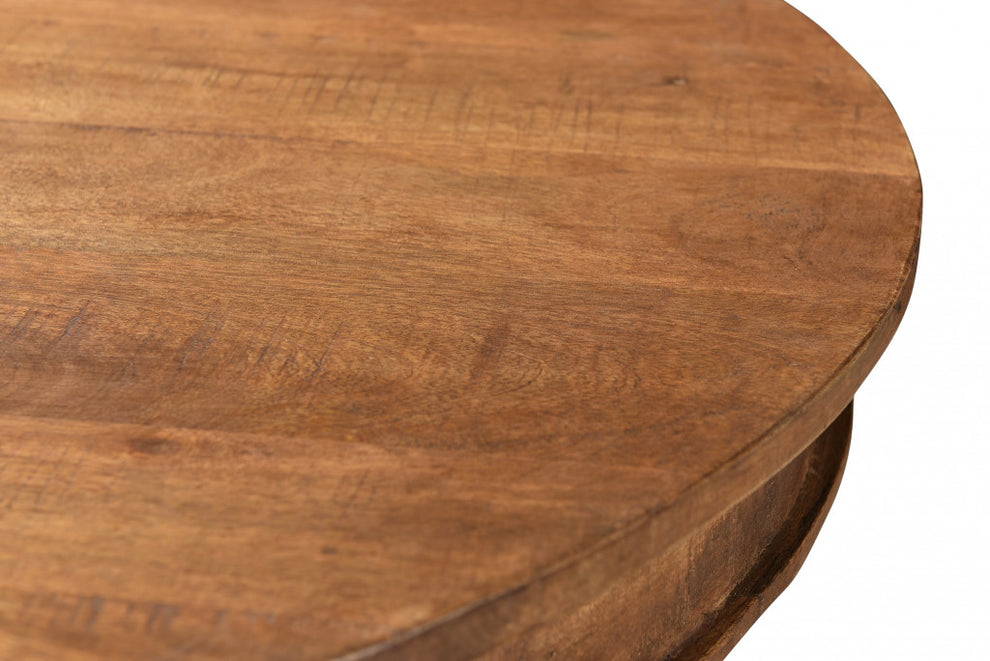 Wood Brown Rounded Solid Wood Pedestal Base Dining Table By Homeroots | Dining Tables | Modishstore - 4