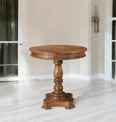 Wood Brown Rounded Solid Wood Pedestal Base Dining Table By Homeroots