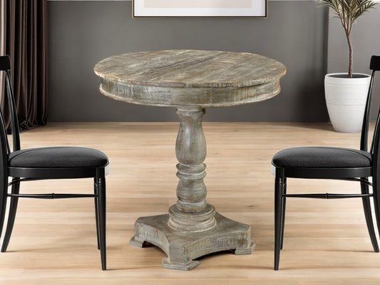 Gray Rounded Solid Wood Pedestal Base Dining Table By Homeroots | Dining Tables | Modishstore - 1