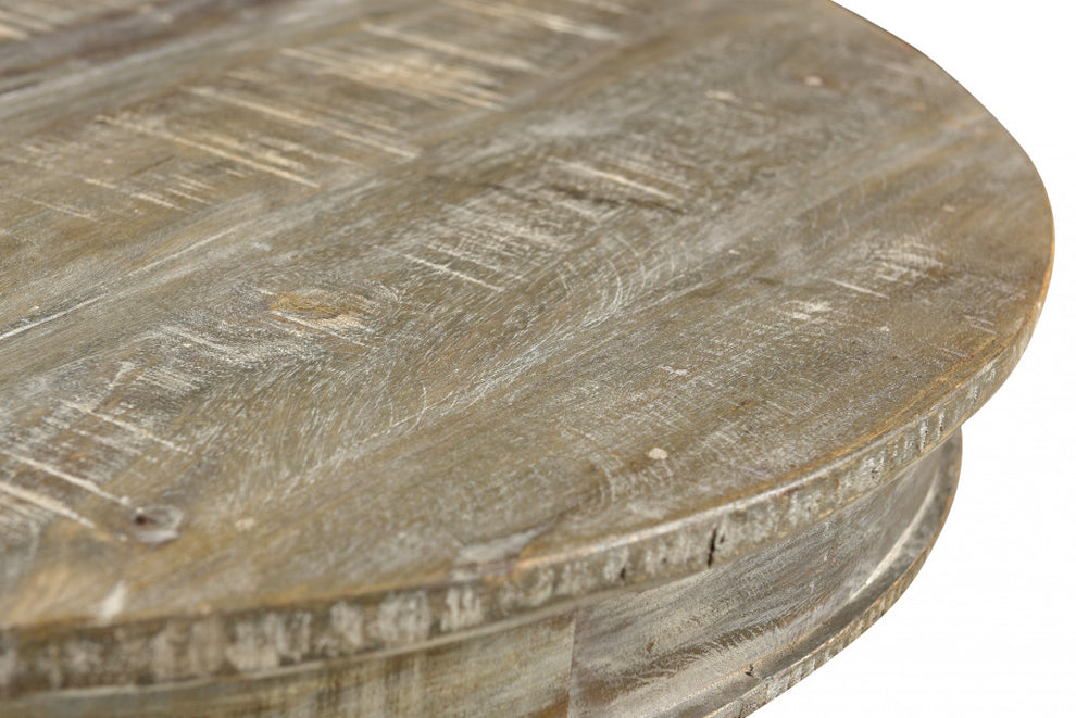 Gray Rounded Solid Wood Pedestal Base Dining Table By Homeroots | Dining Tables | Modishstore - 3