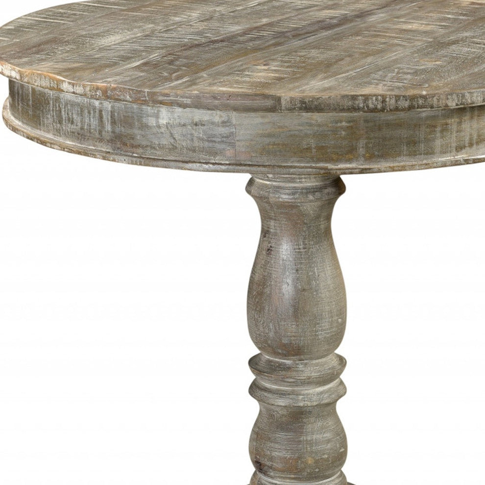 Gray Rounded Solid Wood Pedestal Base Dining Table By Homeroots | Dining Tables | Modishstore - 4
